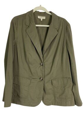 Talbots Outlet Olive Green Cotton Twill Blazer 14W Two Button Stretch